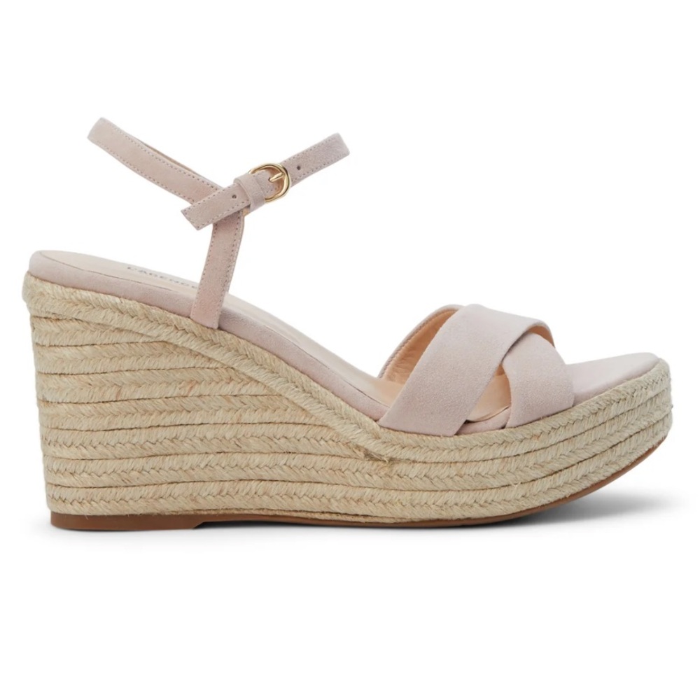 L’Agence Sz 7 Soft Tan Suede Platform Espadrille Wedges